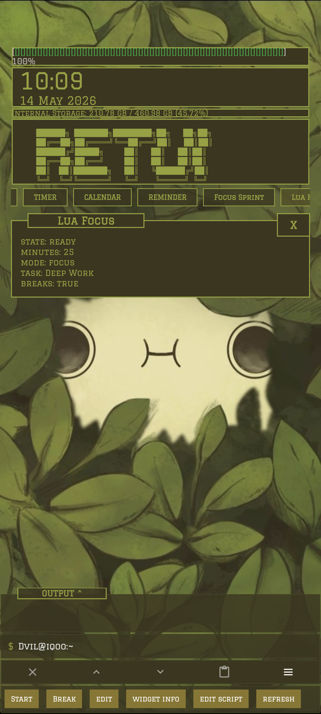 Re:T-UI Lua Focus widget preview rendered in the module dock