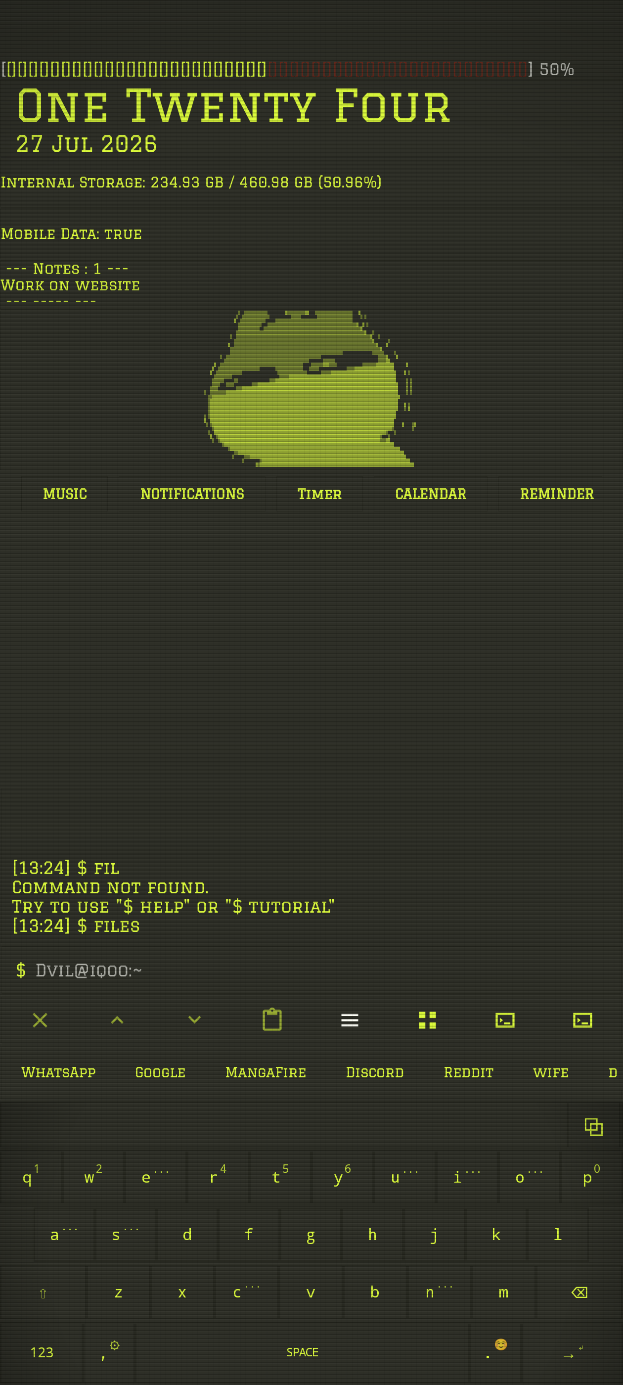 RETUI Keys using a customized green terminal theme inside Launcher